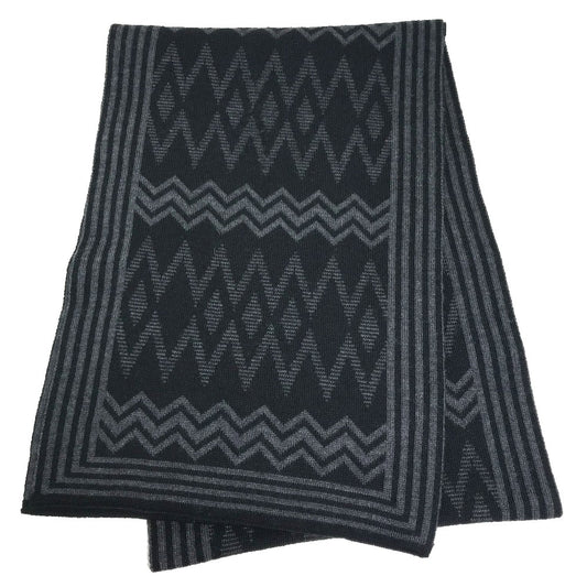 LOUIS VUITTON 401910 Chevron Stripe All-Over Logo Scarf Wool Men's Black/Gray