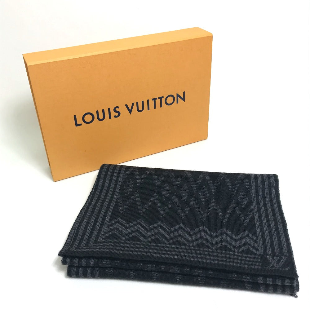 LOUIS VUITTON 401910 Chevron Stripe All-Over Logo Scarf Wool Men's Black/Gray