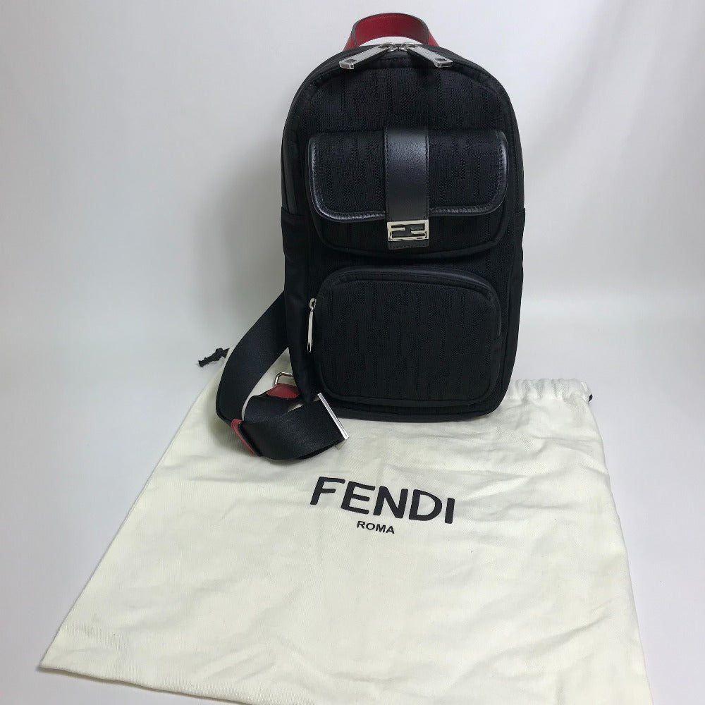 FENDI 7VZ049 Belt Bag, Zucca FF Pattern, Crossbody/Shoulder Bag, Fabric/Leather, Men's, NERO, Black/Red