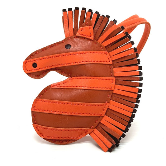 HERMES Zebra GG Savannah Strap Bag Charm by Anjo Milo Women's Cornelian/Orange Poppy/Rouge Serie Orange