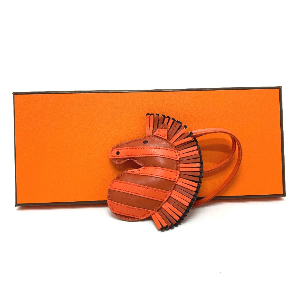 HERMES Zebra GG Savannah Strap Bag Charm by Anjo Milo Women's Cornelian/Orange Poppy/Rouge Serie Orange