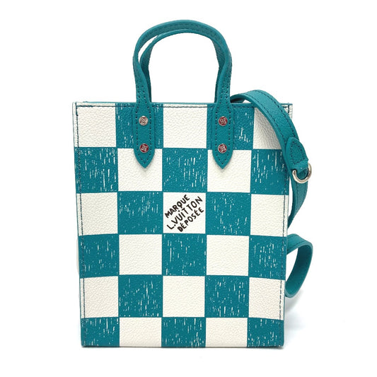 LOUIS VUITTON N60495 Damier Checkerboard Sac Plat XS Bag, 2-Way Handbag/Vertical Shoulder Bag, Leather, Women's, Turquoise Blue