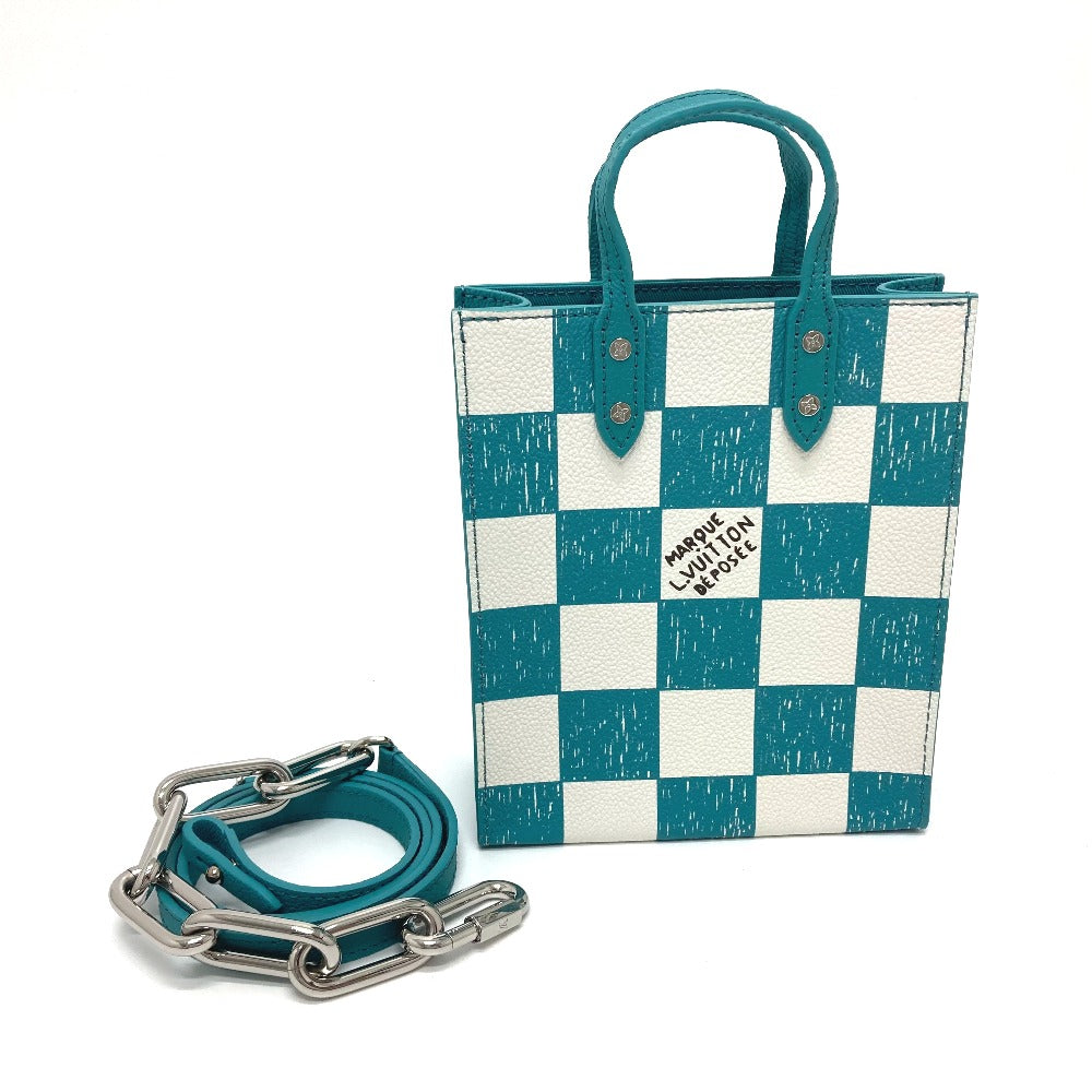 LOUIS VUITTON N60495 Damier Checkerboard Sac Plat XS Bag, 2-Way Handbag/Vertical Shoulder Bag, Leather, Women's, Turquoise Blue