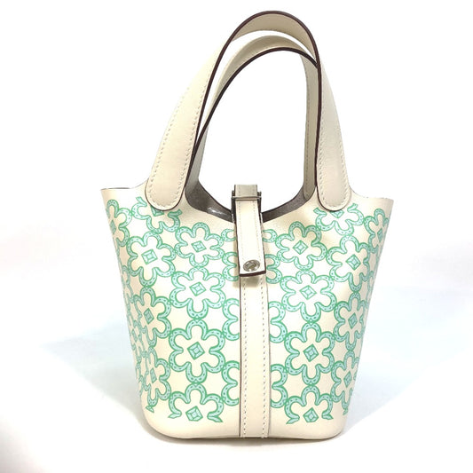HERMES Picotin Lock Micro 14 Lucky Daisy Handbag Swift Women's Nata Green