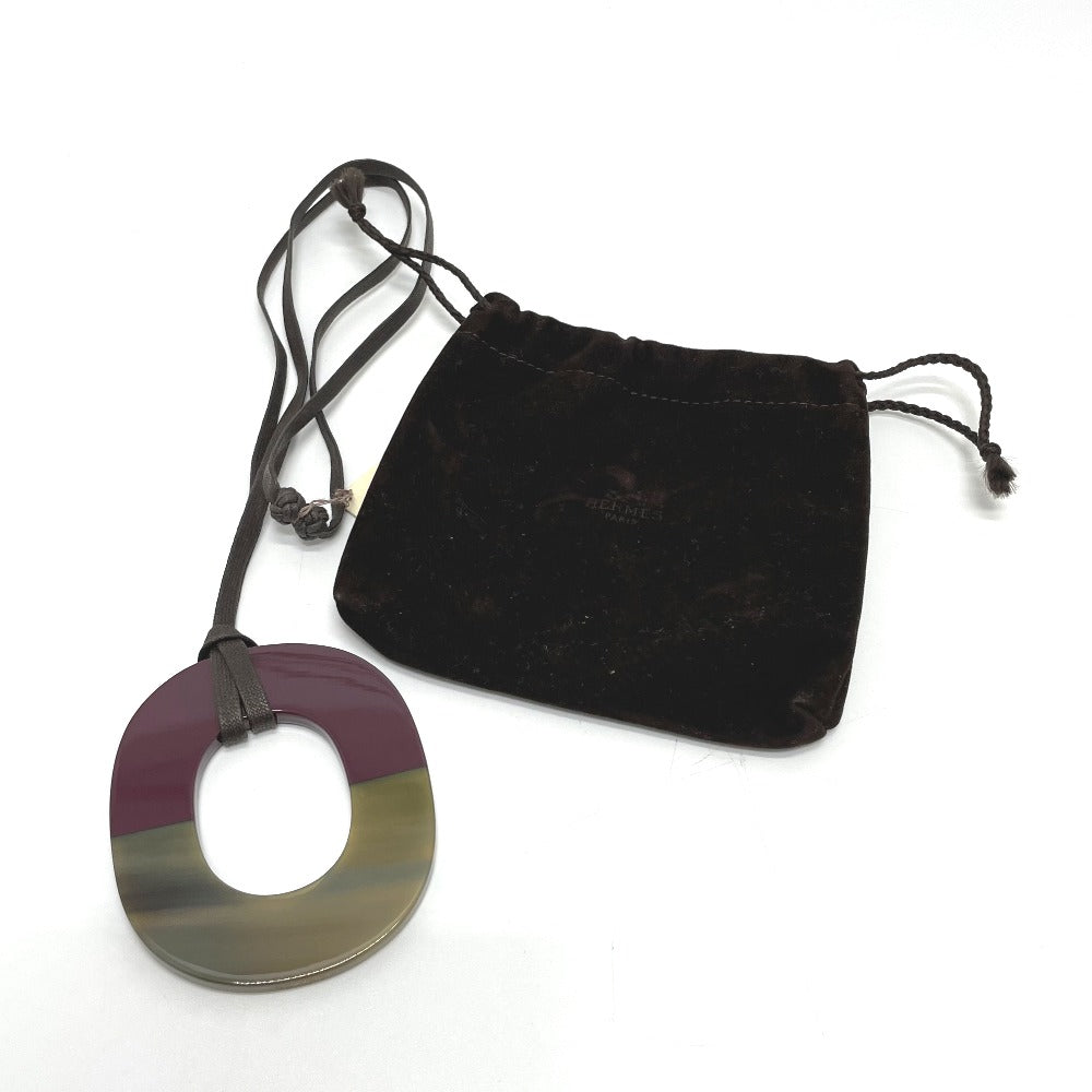HERMES Buffalo Horn Necklace for Women, Brown and Purple