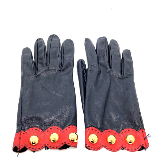 HERMES Fashion Accessories Apparel Gloves Leather Women's Navy/Red