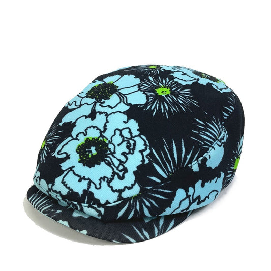 PRADA Floral Print Hat, Newsboy Cap, Nylon, Women's, Blue/Black