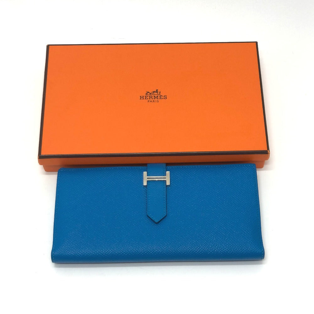 HERMES Bearn soufflet bifold long wallet in Epsom leather, Blue Zanzibar, for women