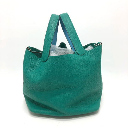 HERMES Picotin Lock Eclat MM 22 Handbag in Taurillon Clemence Leather, Women's, Vert Veron, Green