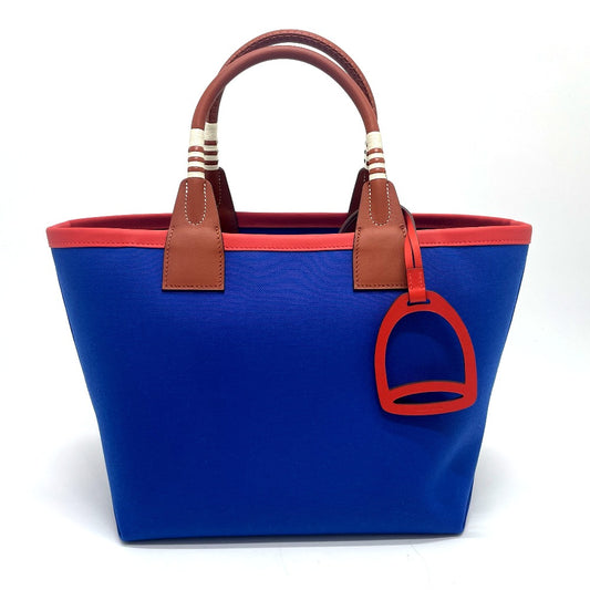 HERMES Steeple 25 Tote Bag Shoulder Bag Handbag Toile H Women's Blue