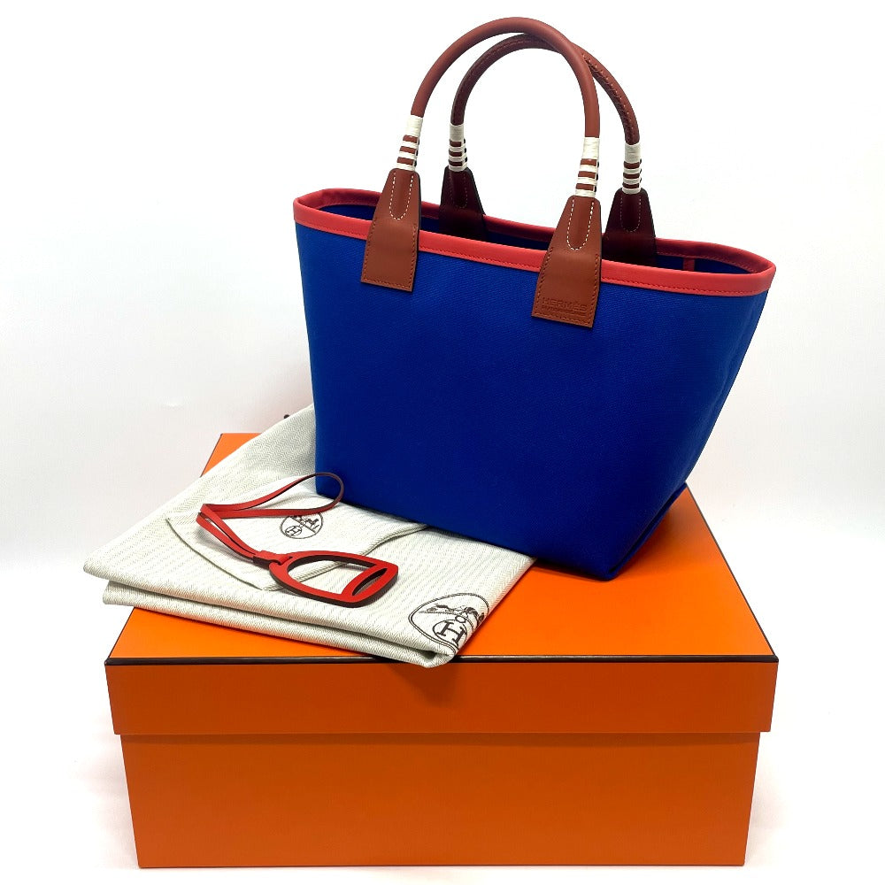 HERMES Steeple 25 Tote Bag Shoulder Bag Handbag Toile H Women's Blue