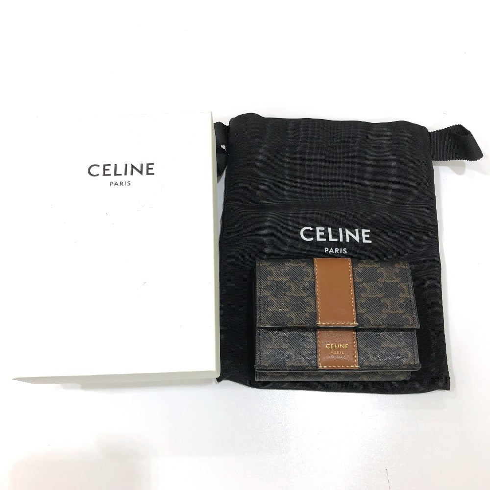 CELINE トリオンフ スモール トリフォールド コンパクトウォレット 3つ折り財布 PVC/レザー レディース ブラウン