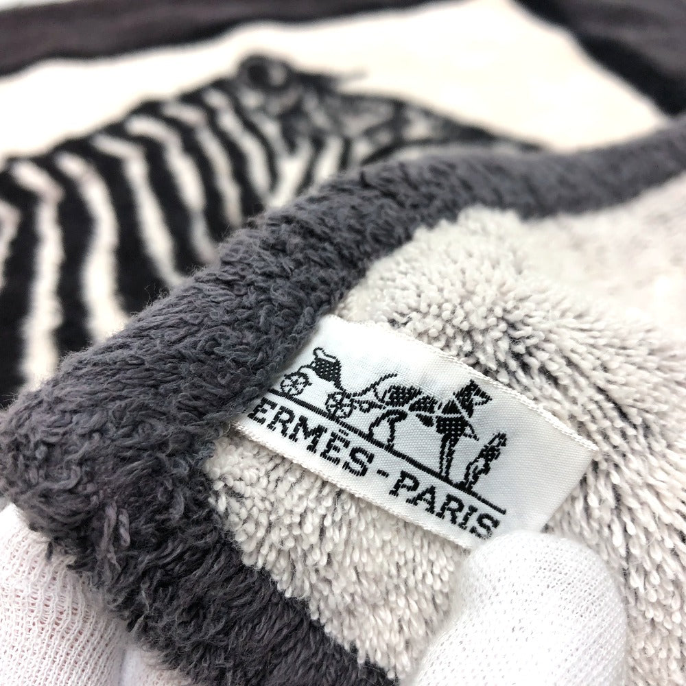 HERMES Zebra Print Towel Blanket, Cotton, Unisex, Black