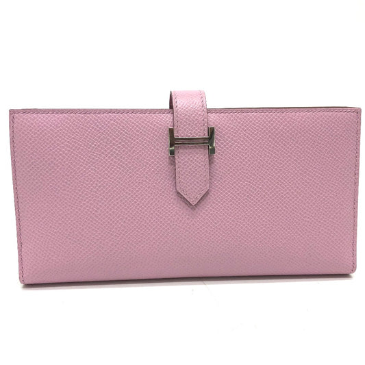 HERMES H hardware, Bearn soufflet bifold long wallet, Epsom leather, women's, Mauve Sylvestre (estimated), pink