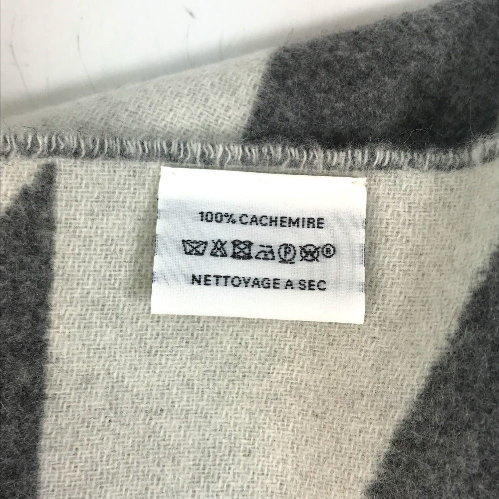 HERMES Kazak Optic Fringe Two-Tone Cashmere Scarf, Women's, Gray and White
