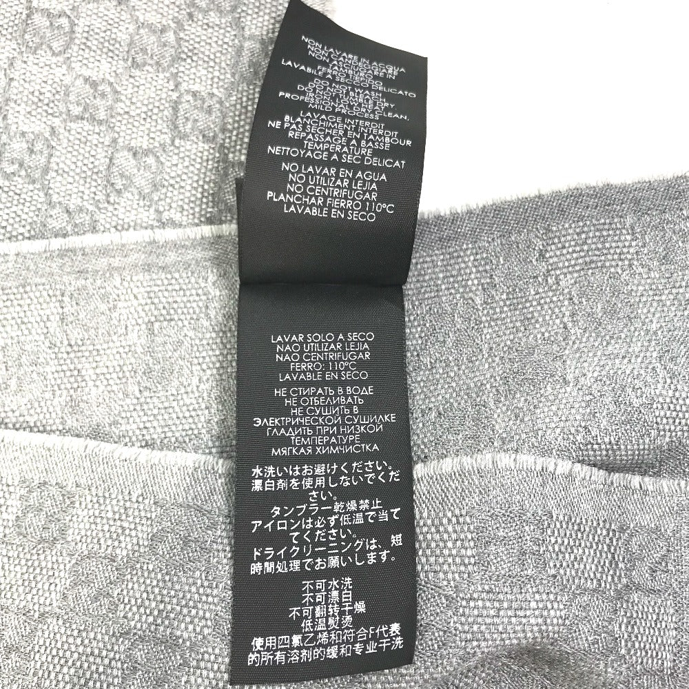 GUCCI 542984 GG Fringe Wool Scarf Men's Gray/Blue/Black