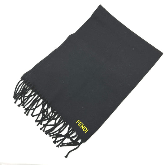 FENDI fringed leopard motif wool scarf for women in black