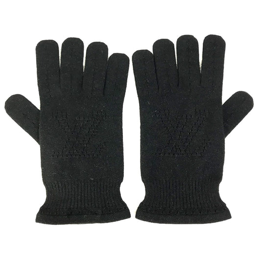 LOUIS VUITTON LV Logo Gloves Cashmere Women's Black