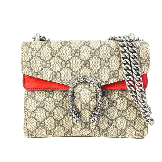 GUCCI 421970 GG Dionysus Double Chain Crossbody Shoulder Bag in GG Supreme Canvas, Beige