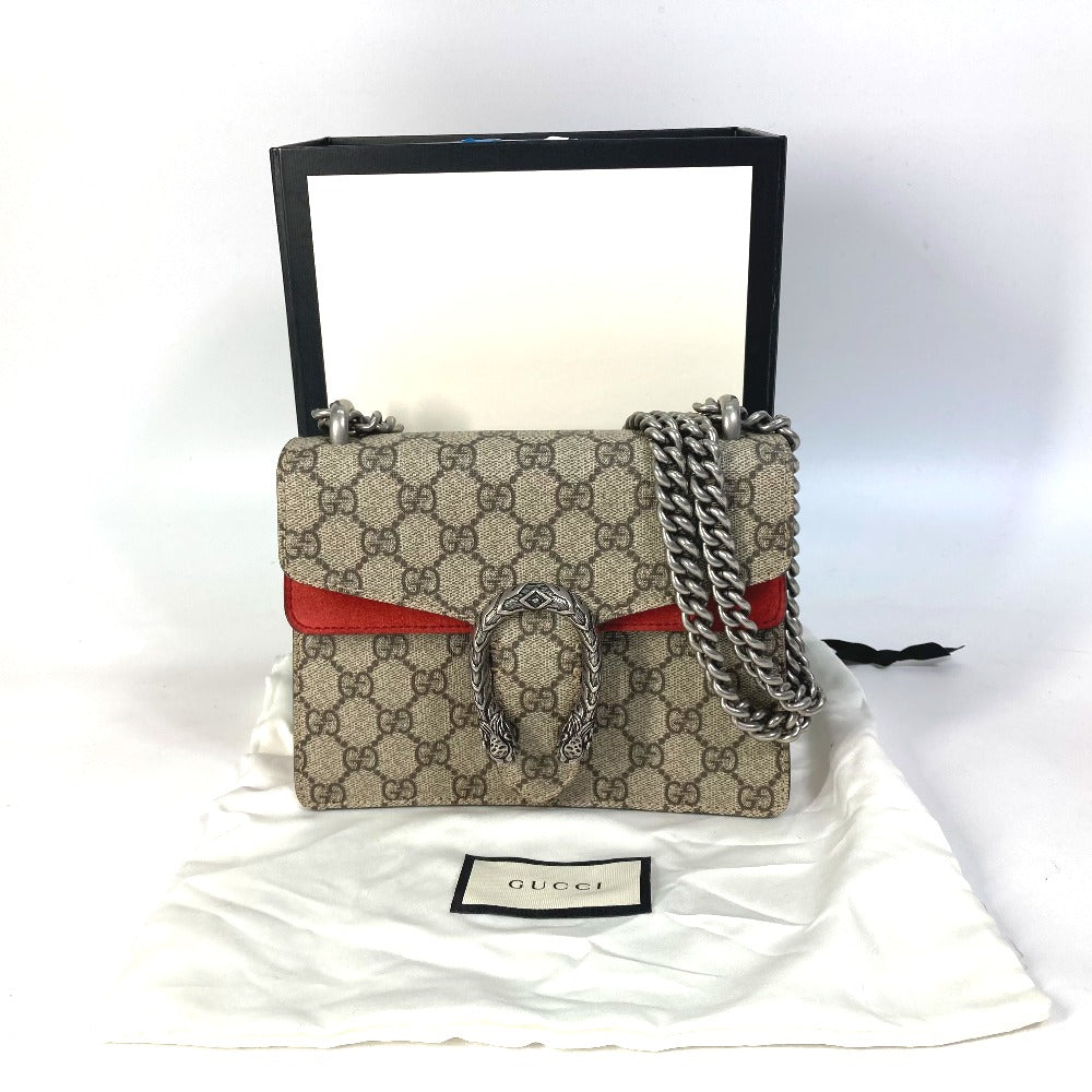 GUCCI 421970 GG Dionysus Double Chain Crossbody Shoulder Bag in GG Supreme Canvas, Beige