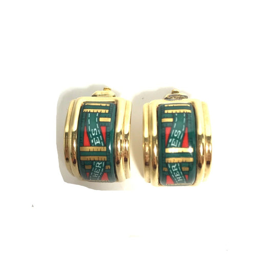 HERMES Accessories Emile Accessories Earrings Gold Plated Green/Gold Used