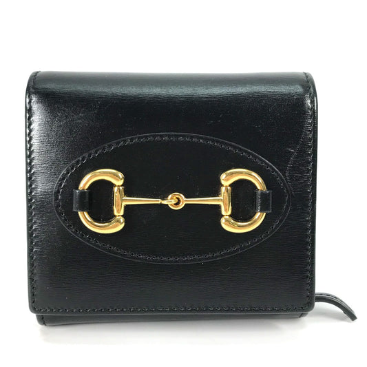 GUCCI 621891 Compact Horsebit Medium Wallet, Bifold Leather, Women's, Black