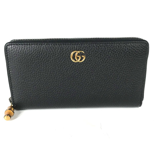 GUCCI 739499 GG Marmont Bamboo Round Zip Long Wallet in Leather, Women's, Navy