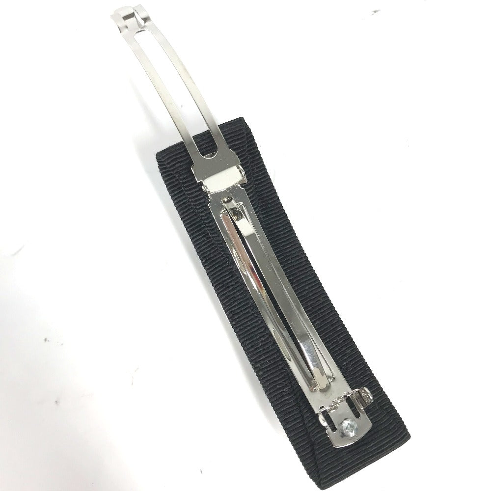 Salvatore Ferragamo Logo Vara Ribbon Rhinestone Hair Ornament Hair Clip Barrette Nylon Women's Black