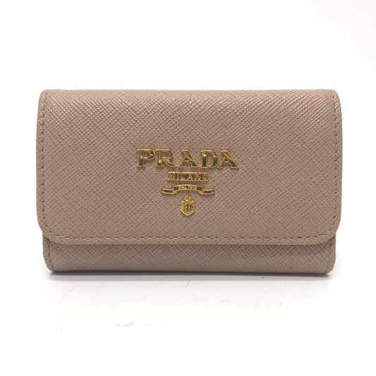 PRADA 1PG004 Logo 4-Ring Key Case in Saffiano Leather, Pink