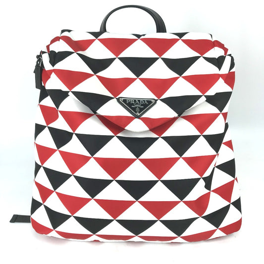 PRADA Triangle Logo Plaque Signe Print Backpack Nylon Men's Red