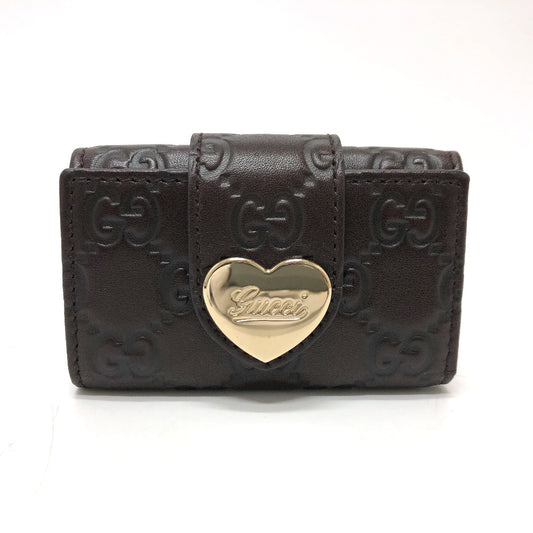 GUCCI 203551 GG Heart Plate 6-Key Case, Leather, Women's, Brown