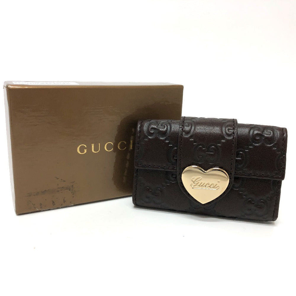 GUCCI 203551 GG Heart Plate 6-Key Case, Leather, Women's, Brown