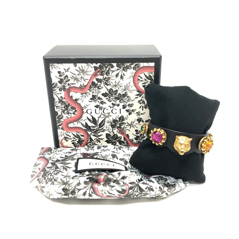 GUCCI Tiger Head Accessory Bracelet Leather Men's Black