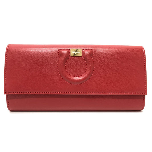 Salvatore Ferragamo Gancini Bifold Wallet, Leather, Women's, Red