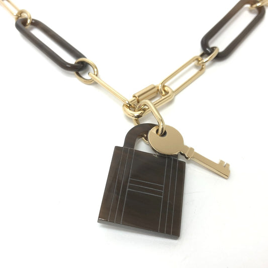 HERMES Amulet Padlock GM Accessory Necklace GP Women's Brown