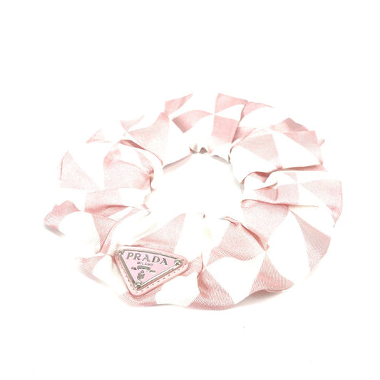 PRADA 1IF015 Triangle Logo Plate Hair Tie, Silk Scrunchie, Women's, Pink