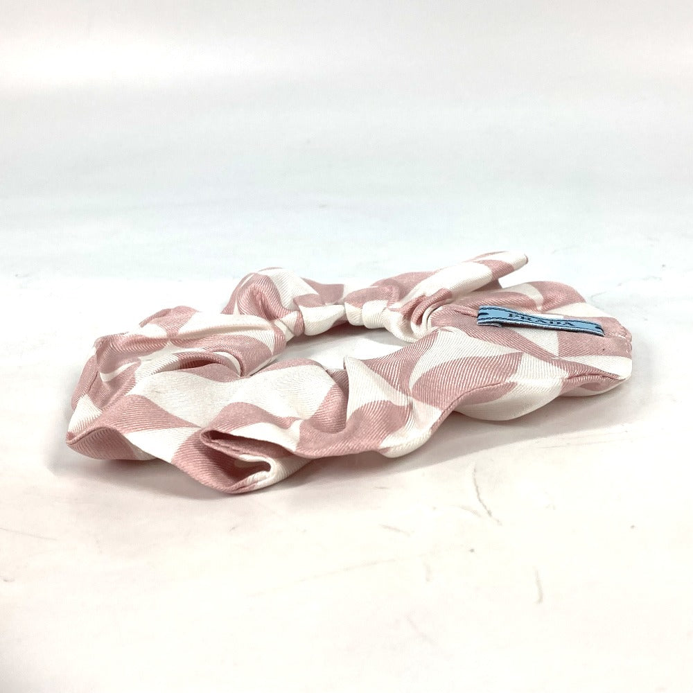 PRADA 1IF015 Triangle Logo Plate Hair Tie, Silk Scrunchie, Women's, Pink