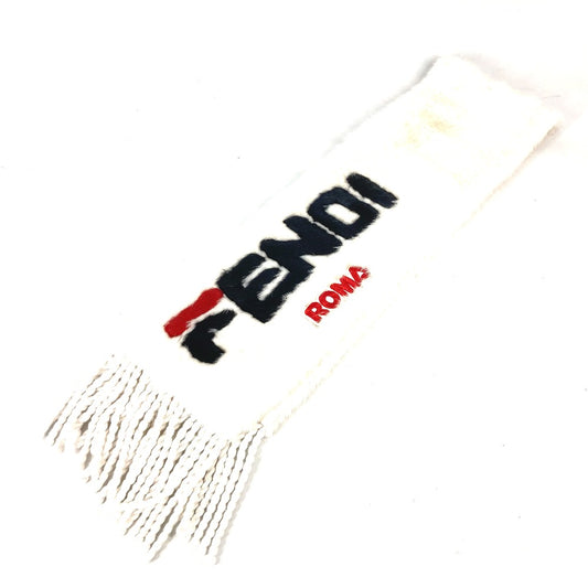 FENDI FNG477 FILA collaboration logo fur stole/fringe scarf in white for women