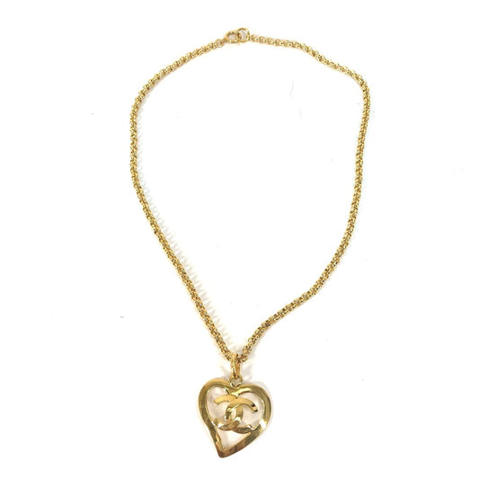 CHANEL Vintage Heart CC Coco Mark Chain Accessory 95P Necklace GP Women's Gold