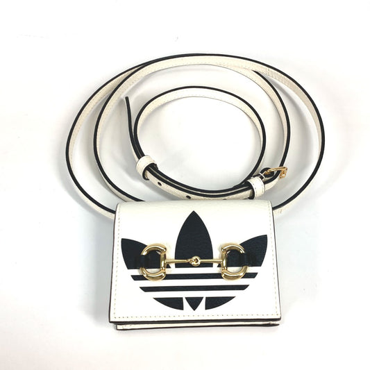 GUCCI 702248 adidas Horsebit Shoulder Bag with Crossbody and Bifold Wallet, Men's White Leather