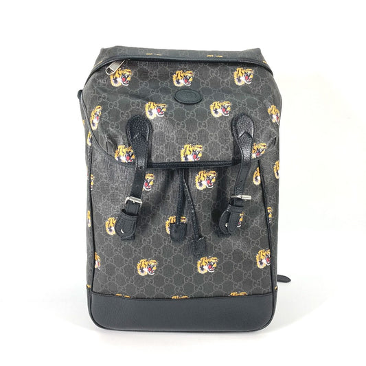 GUCCI 696013 Interlocking G Medium Backpack Tiger Design, GG Supreme Canvas, Men's, Black