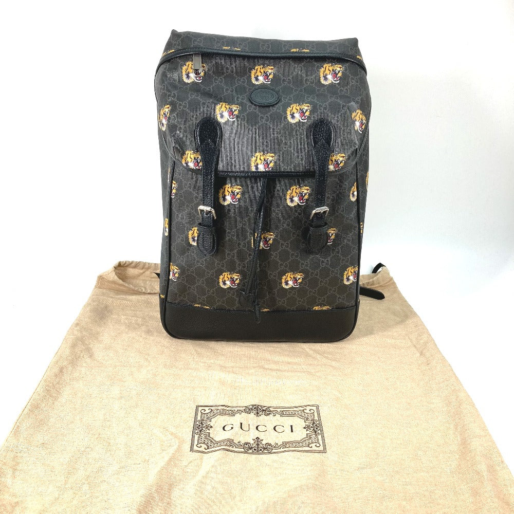 GUCCI 696013 Interlocking G Medium Backpack Tiger Design, GG Supreme Canvas, Men's, Black