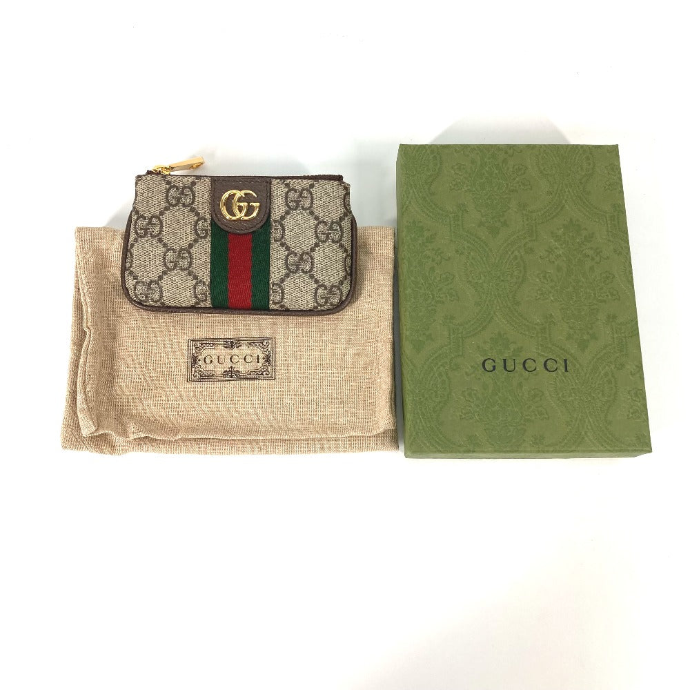 GUCCI 671722 GG Supreme Ophidia Coin Purse with Key Hook, GG Supreme Canvas, Beige, Women's