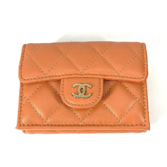 CHANEL AP0230 CC Coco Mark Matelasse Quilted Compact Wallet Tri-fold Lambskin Women's Orange