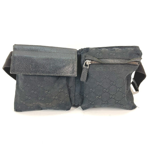 GUCCI 28566 Belt Bag, GG Waist Bag, Body Bag, GG Canvas/Leather, Men's, Black