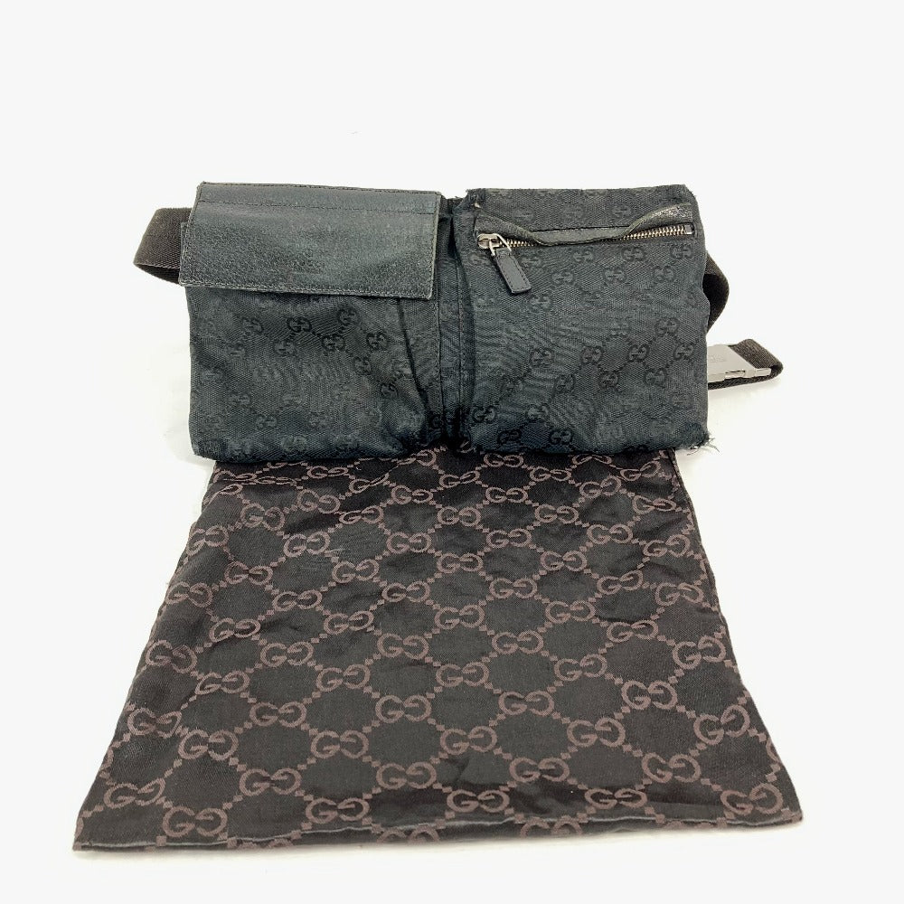 GUCCI 28566 Belt Bag, GG Waist Bag, Body Bag, GG Canvas/Leather, Men's, Black