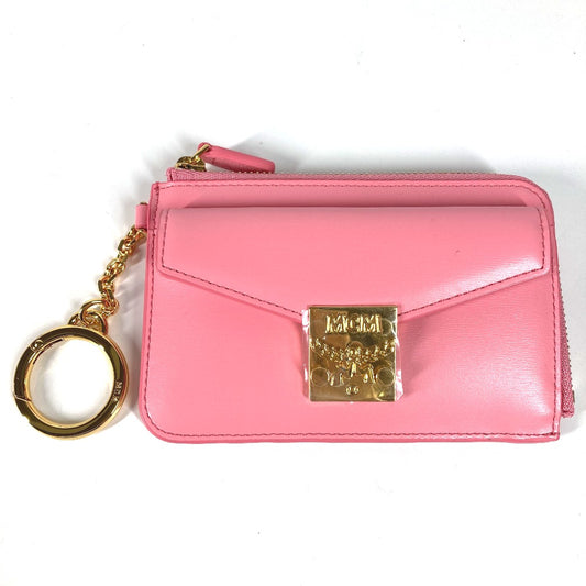MCM Keychain with Logo Coin Purse Wallet Fragment Case Coin Case Leather Women's Pink
