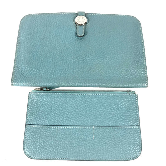 HERMES Dogon Duo GM Long Wallet with Coin Case, Togo, Women's, Blue Jean