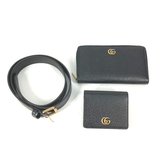 GUCCI 699304 Belt Bag, Waist Bag, GG Round Zip Long Wallet, Card Case, and Belt, Leather, Men's, Black