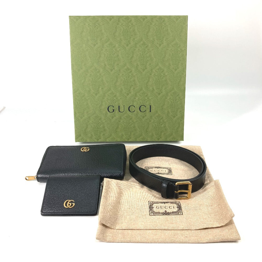 GUCCI 699304 Belt Bag, Waist Bag, GG Round Zip Long Wallet, Card Case, and Belt, Leather, Men's, Black